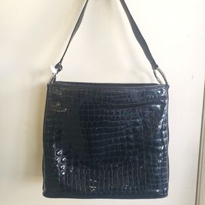 New W/O Tag- Brighton Cher (black patent leather) Croc-Embossed Shoulder Bag